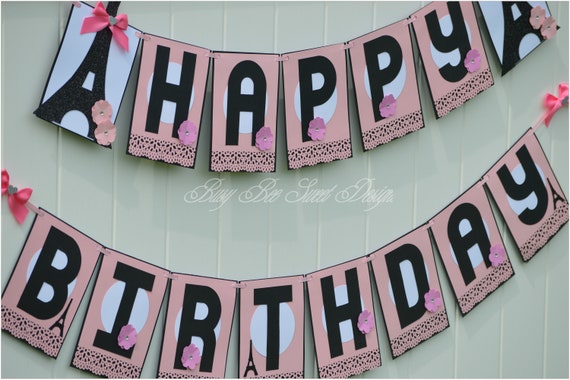 Paris Happy Birthday Banner Paris Party Theme Paris Etsy