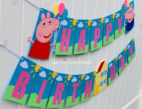 Peppa Pig Happy Birthday Banner / Peppa Pig Party / Peppa Pig Birthday Party Il_570xn