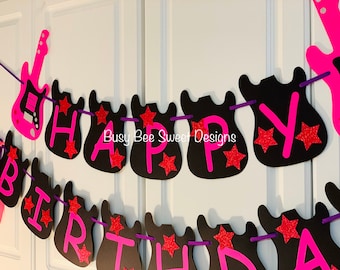 Guitar Happy Birthday Banner / Rock and Roll Banner / Rock Party / Rock Star Party