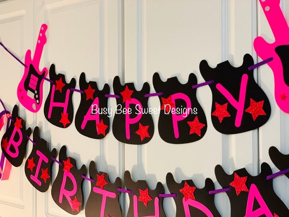 Guitar Happy Birthday Banner / Rock and Roll Banner / Rock Party / Rock Star Party Il_570xn