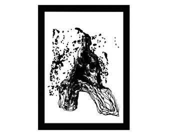 Stepping out - Framed work in black and white Abstract art print for a modern décor on a FINEART paper