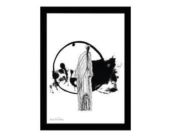 Wide open  left - Framed work in black and white Abstract art print for a modern décor on a FINEART paper