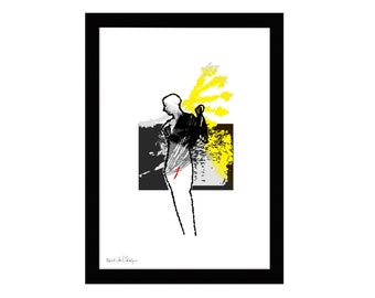 Glowing yellow - Framed work in black and white Abstract art print for a modern décor on a FINEART paper