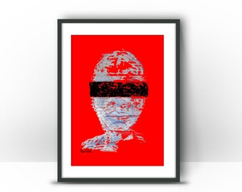 Abstract art framed Giclee Print,  Portrait of a man with a black rectangle over his eyes, A great addition for any Wall Art Decor