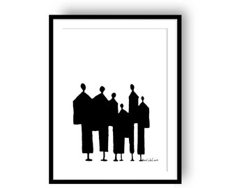 Minimalist high quality framed print artwork, Abstract Human Figures in Black and White for a modern Wall Art