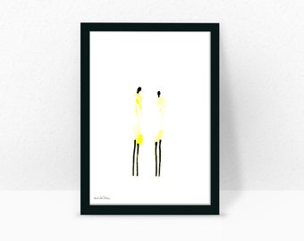 Yellow minimalist Framed Giclée, Abstract Figures Print, Valentine's day gift, Modern Wall Décor, Zen Decoration