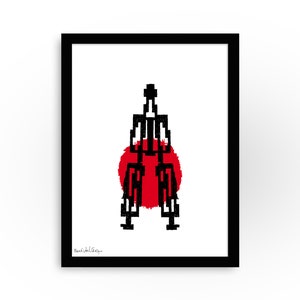 High quality framed graphic print in black and white with a red sun, kid&#39;s room abstract art