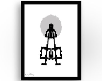 Framed black and white wall art print, high quality original work, kids room art