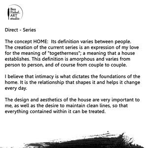 May include: Black and white text on a white background. The text reads "Direct - Series" and discusses the concept of home and how it is defined by intimacy and the relationship between people.