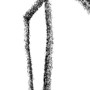 May include: A black and white line drawing of a house with a simple design. The house has a pointed roof and a single door.
