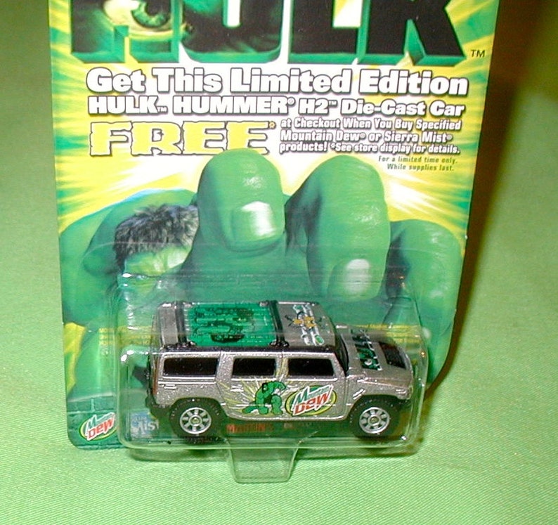 Mountain Dew Hummer H2 The Incredible Hulk vintage die cast metal vintage toy car comic book super hero