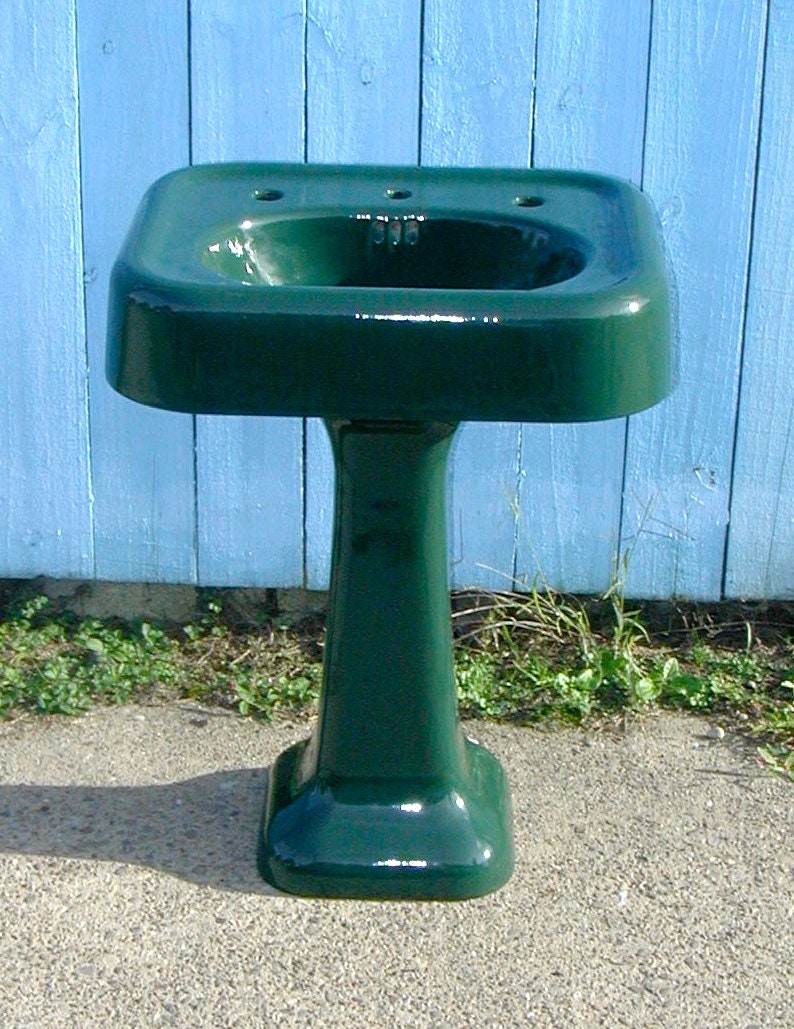 1928 Kohler Timberline Green Cast Iron Bathroom Pedestal Sink Emerald Green Professionally Refinished Like New Vintage Original