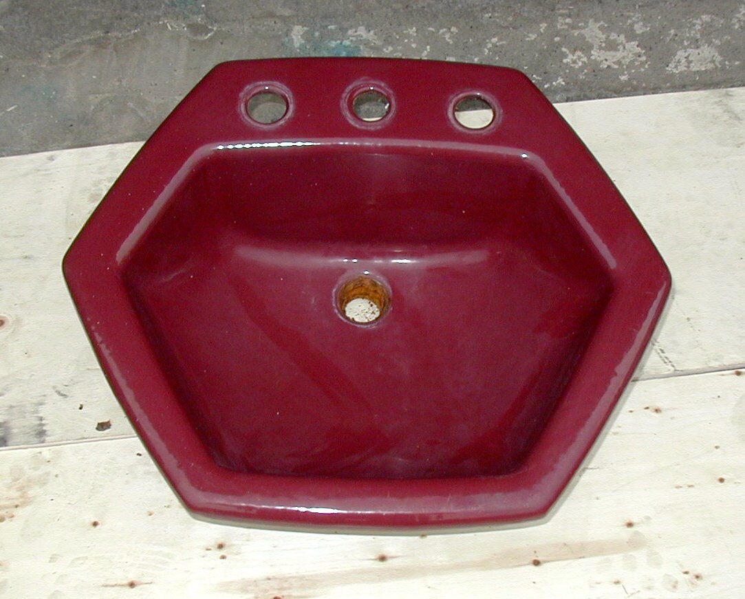 Maroon Eljer Bathroom Drop In Hexagon Sink Classic Vintage Home Victorian Dark Green