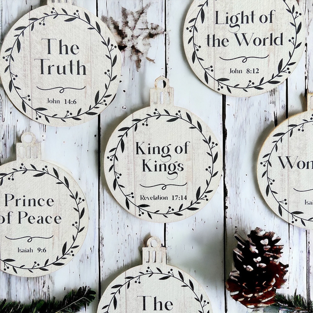 Names of Jesus Christmas Ornaments set of 7 Wood Christ Name Ornaments ...