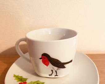 Rotkehlchen Teetasse & Unterteller-Weihnachtsgeschenk