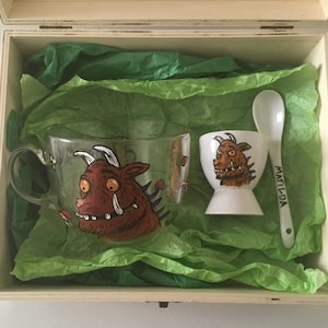 Gruffalo Gift Set - Hand painted Gruffalo mug and egg cup set with Hand painted wooden Gift box