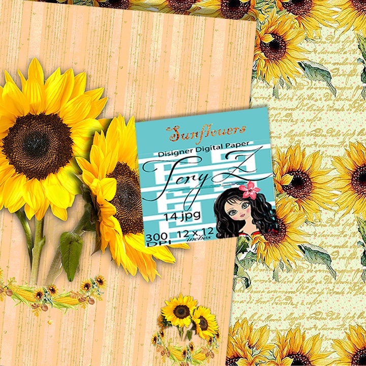 Sunflower Paper Pack Watercolor Sunflowers Digital Autumn Paper Pack ...