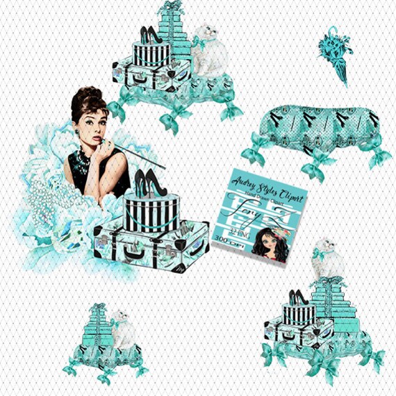 Breakfast At Tiffanys Clipart Fashion Clipart Audrey Hepburns Styles Blue Fashion Retro Cat Jewellery Girl Gifts Watercolor Hydrangea - 