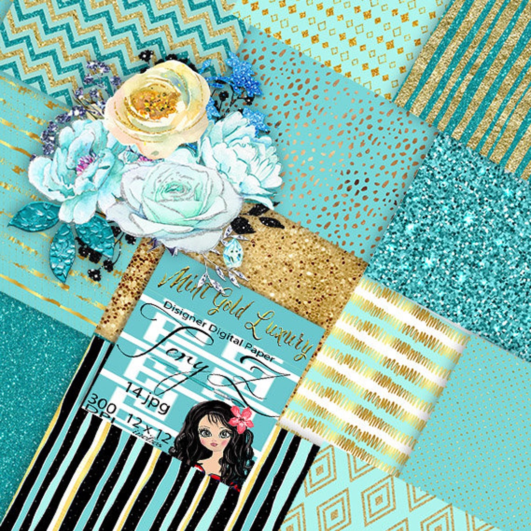 Mint Digital Paper Pack Mint Gold Black Glitter Basic Mint - Etsy