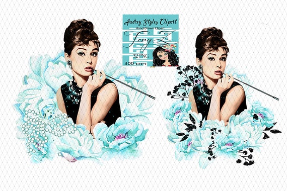 Breakfast At Tiffanys Clipart Fashion Clipart Audrey Hepburns Styles Blue Fashion Retro Cat Jewellery Girl Gifts Watercolor Hydrangea - 
