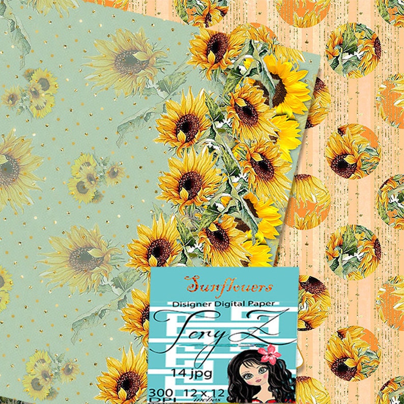 Sunflower Paper Pack Watercolor Sunflowers Digital Autumn Paper Pack ...