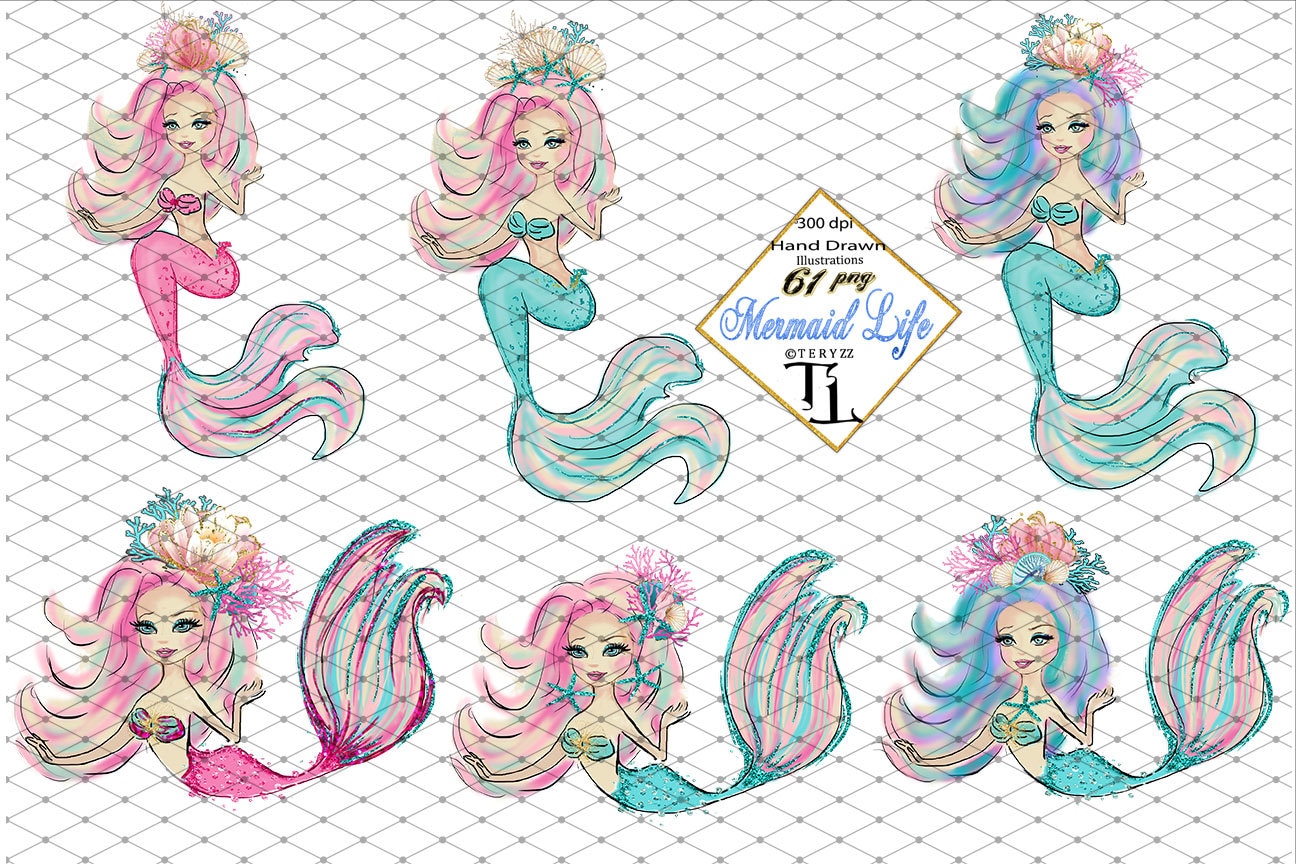 Mermaid Clipart Underwater Clip Art Cute Mermaids Rainbow - Etsy