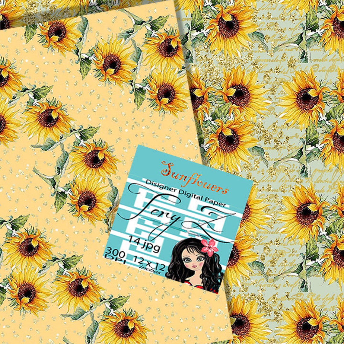 Sunflower Paper Pack Watercolor Sunflowers Digital Autumn Paper Pack ...