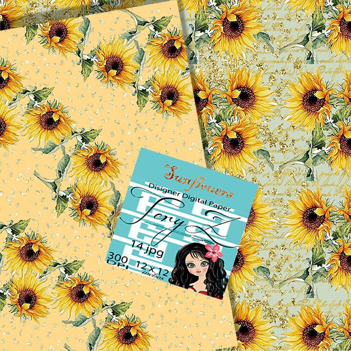 Sunflower Paper Pack Watercolor Sunflowers Digital Autumn Paper Pack ...