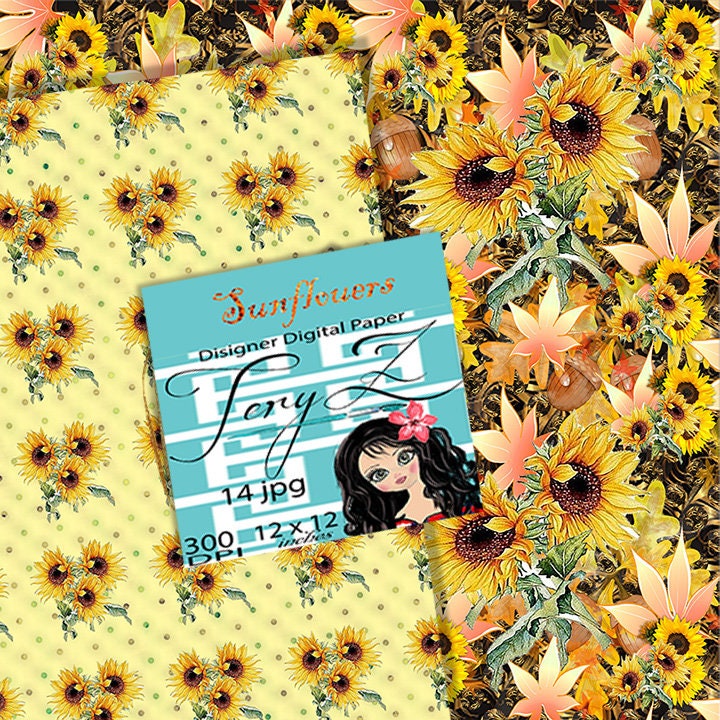 Sunflower Paper Pack Watercolor Sunflowers Digital Autumn Paper Pack ...
