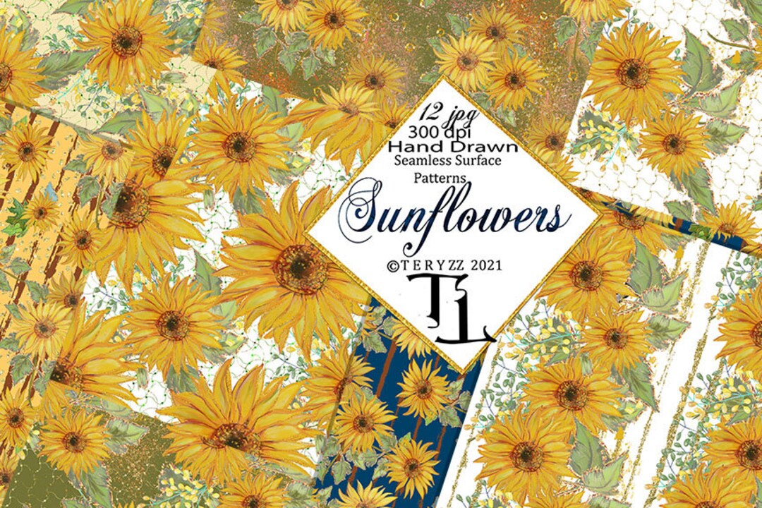 Sunflower Digital Paper - Seamless Patterns Printable Scrapbook, Summer ...