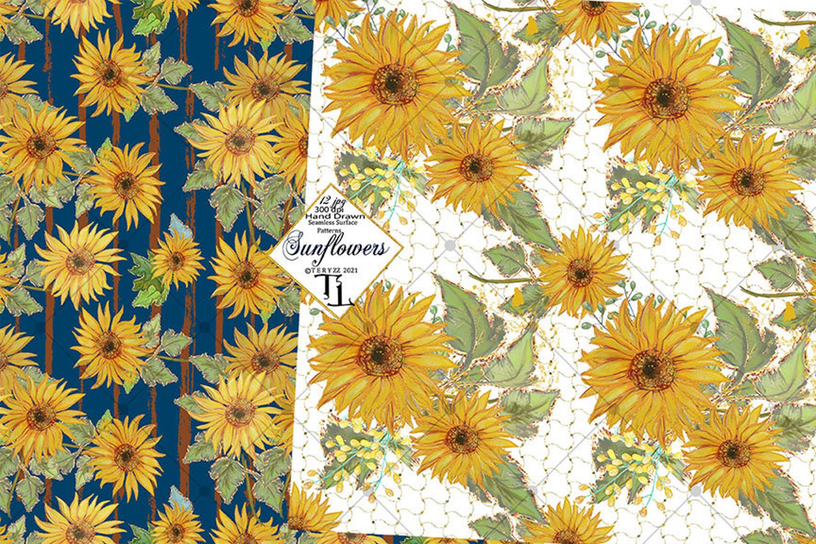 Sunflower Digital Paper Seamless Patterns Printable - Etsy