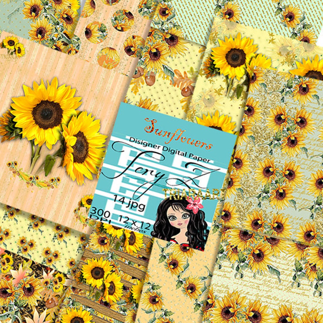 Sunflower Paper Pack Watercolor Sunflowers Digital Autumn Paper Pack ...