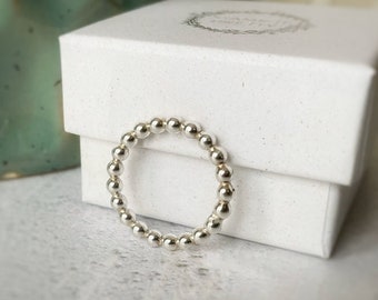 Bubble beaded dotty sterling silver chunky ring