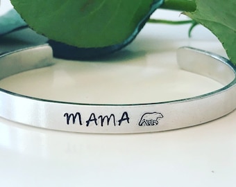 Mama Bear - Hand Stamped - Cuff Bracelet - Jewellery - Gift For Her - Baby Shower Present - New Mother - Mummy Gift - New Baby Gift