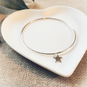 Silver Star Bangle, Hammered Star Bracelet, Sterling Silver, Stacking Bangle, Layer Jewellery image 1