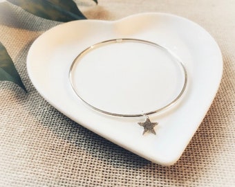 Silver Star Bangle, Hammered Star Bracelet, Sterling Silver, Stacking Bangle, Layer Jewellery