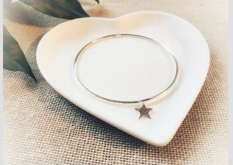 Silver Star Bangle, Hammered Star Bracelet, Sterling Silver, Stacking Bangle, Layer Jewellery image 1