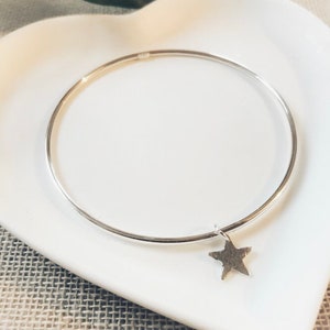 Silver Star Bangle, Hammered Star Bracelet, Sterling Silver, Stacking Bangle, Layer Jewellery image 7