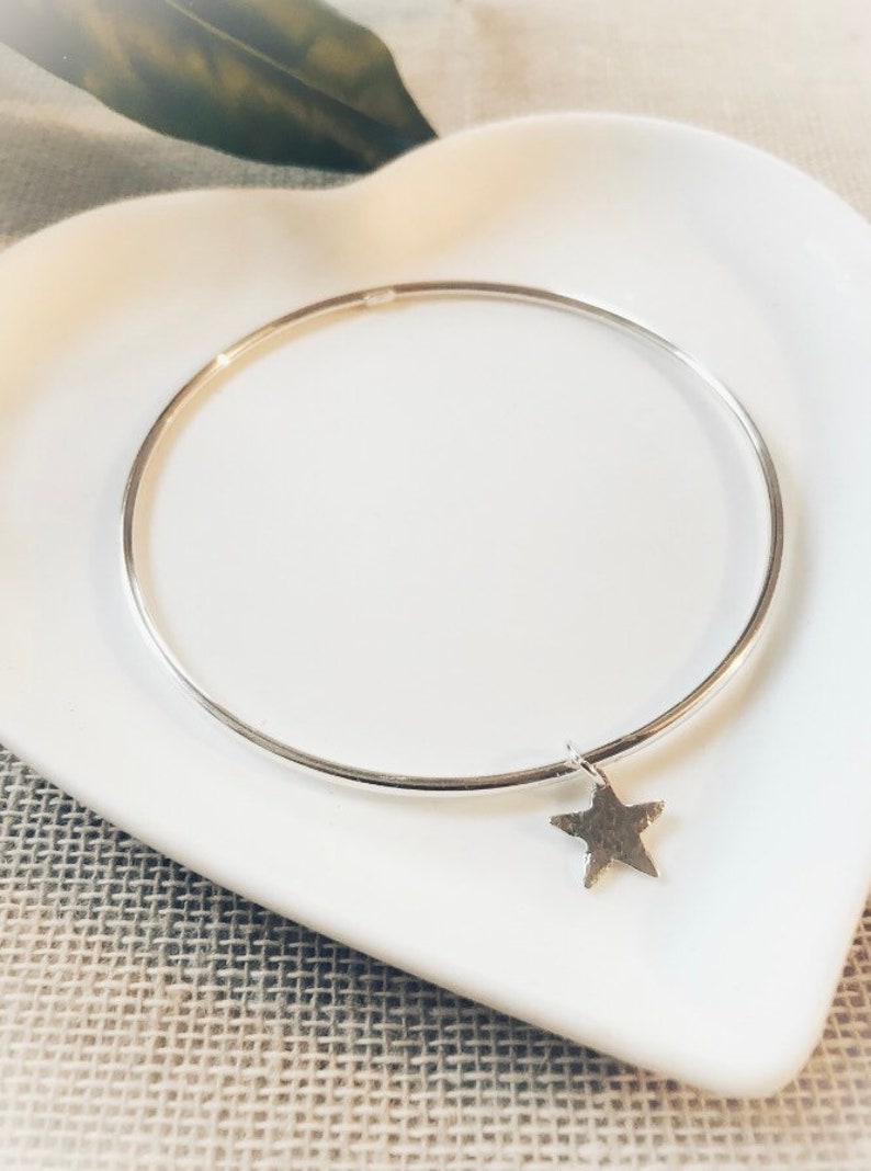 Silver Star Bangle, Hammered Star Bracelet, Sterling Silver, Stacking Bangle, Layer Jewellery image 7