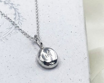 Handmade Sterling Silver Pebble Fidget Necklace: Initial Charm, Anxiety Relief
