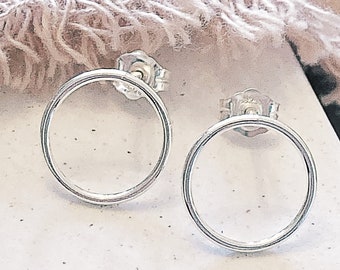 Silver stud earrings - Circle studs - Hoop Studs - Scroll back - Sterling Silver Petite Jewellery - Minimalist - 925 - Contemporary - Open