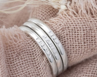 Personalized Sterling Silver Stacking Ring: Hand Stamped Name Ring