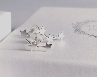 Star Stud Creeper Earrings - Sterling Silver - Climber Cluster Studs -  Shooting Star - Jewellery - Ear Climber - Ear Vine - Constellation