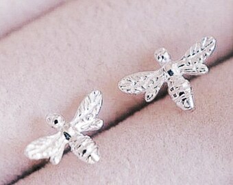 Sterling Silver Bee Stud Earrings: Petite Honeybee Jewelry
