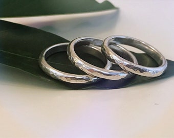 Handmade Hammered Sterling Silver Band: Personalized Name Ring