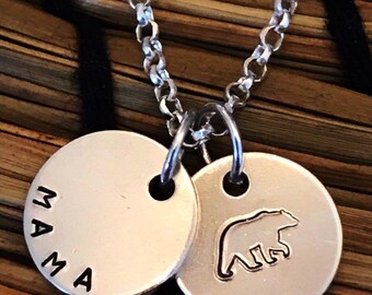 Mama Bear Stamped Silver Necklace – New Mum Gift