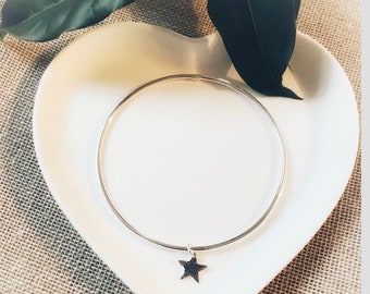 Silver Star Bangle, Star Charm Bangle, Stacking Bangle, Layer Jewellery, Star Jewellery , Hammered Star Bracelet