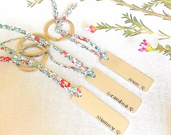 Personalized Family Keyring: Hand Stamped, Liberty of London Fabric