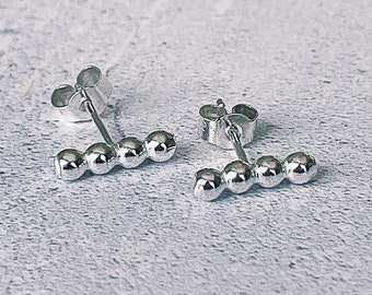 Dot silver bar stud earrings - sterling silver - dotty - statement petite earrings