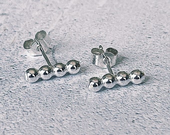 Dot Bar Sterling Silver Stud Earrings: Petite Handmade Jewelry